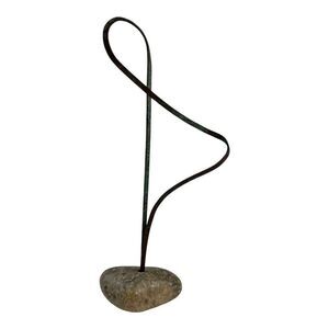 Abstract Stone & Metal Sculpture - 10” Minimalist Art Brutalist MCM Kinetic
